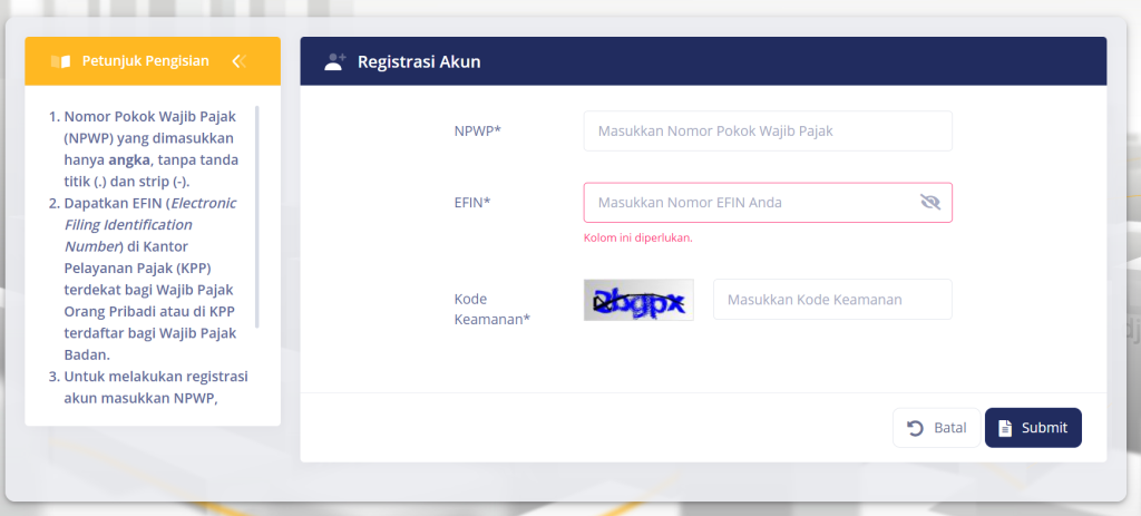 Gambar registrasi akun DJP online